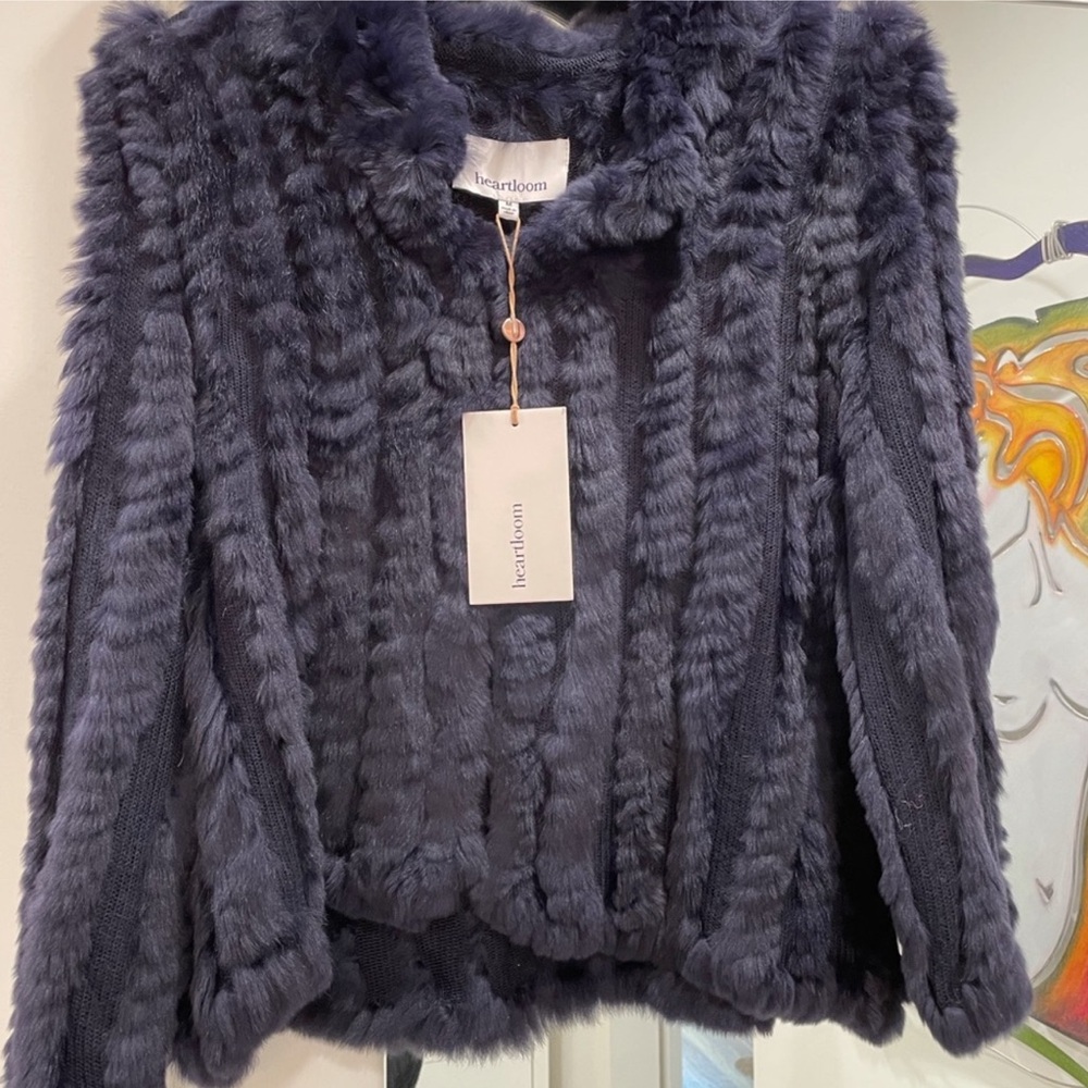 heartloom fur cartigan jacket cropped navy